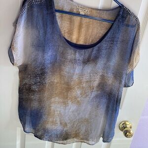 Stylish Blue and Tan Women's Blouse